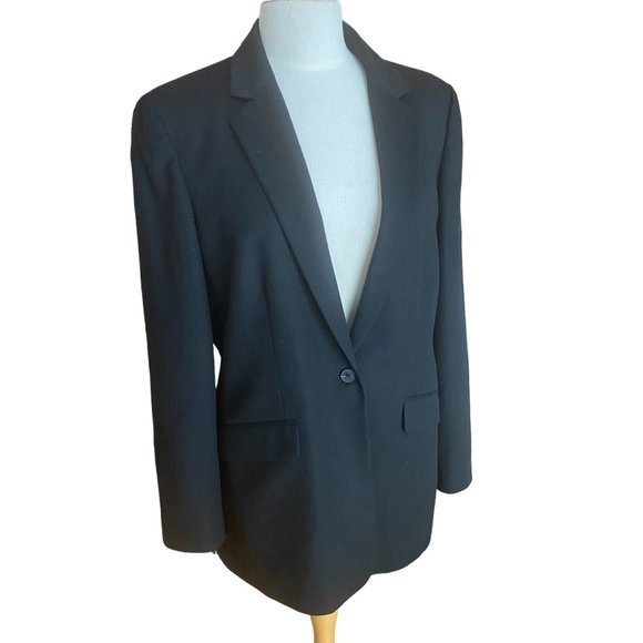 Lands End Wool Cashmere Blazer Black Oversized Academia Career Old Money-10T - Picture 1 of 12